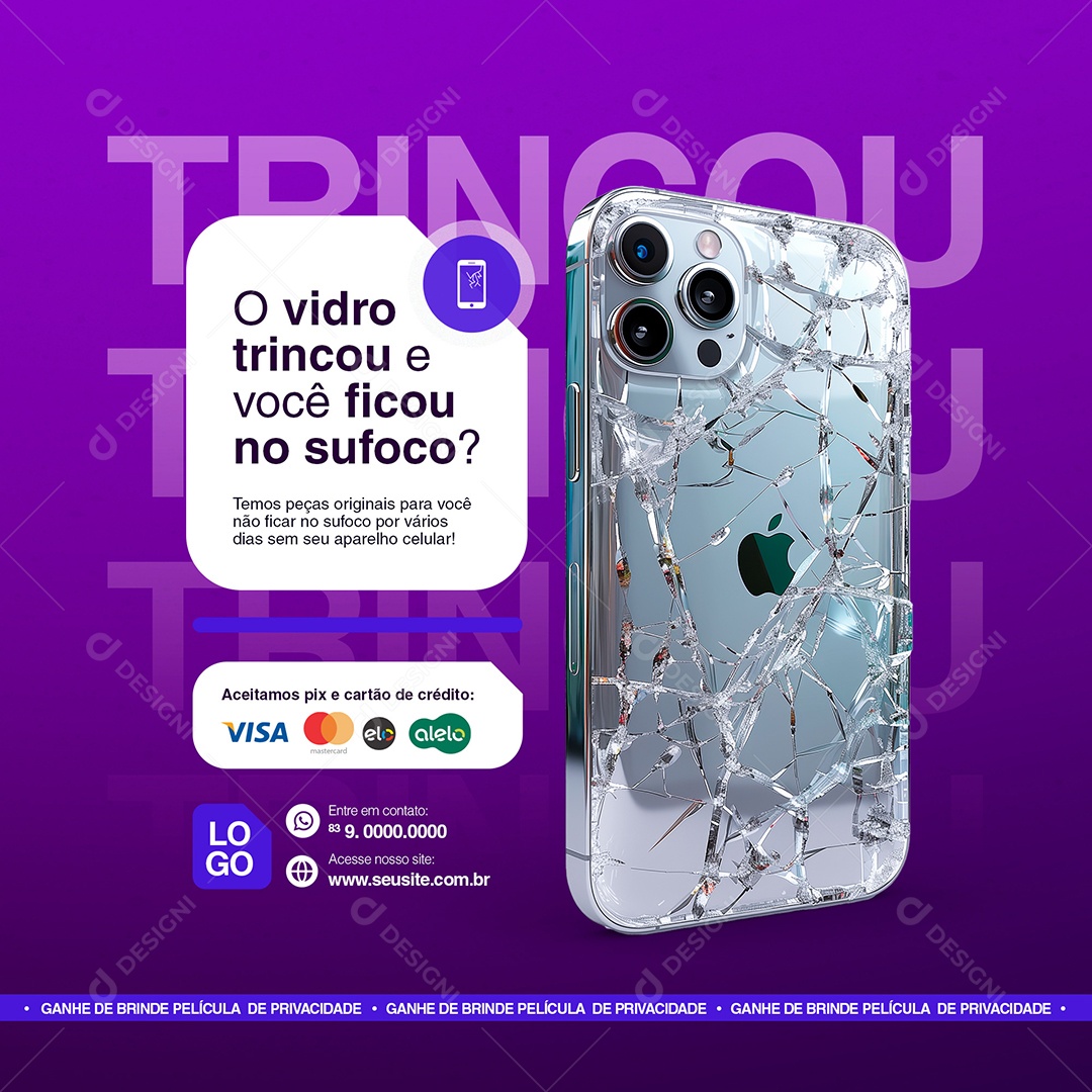 Assistência Técnica o Vidro Trincou e Você Ficou no Sufoco Social Media PSD Editável