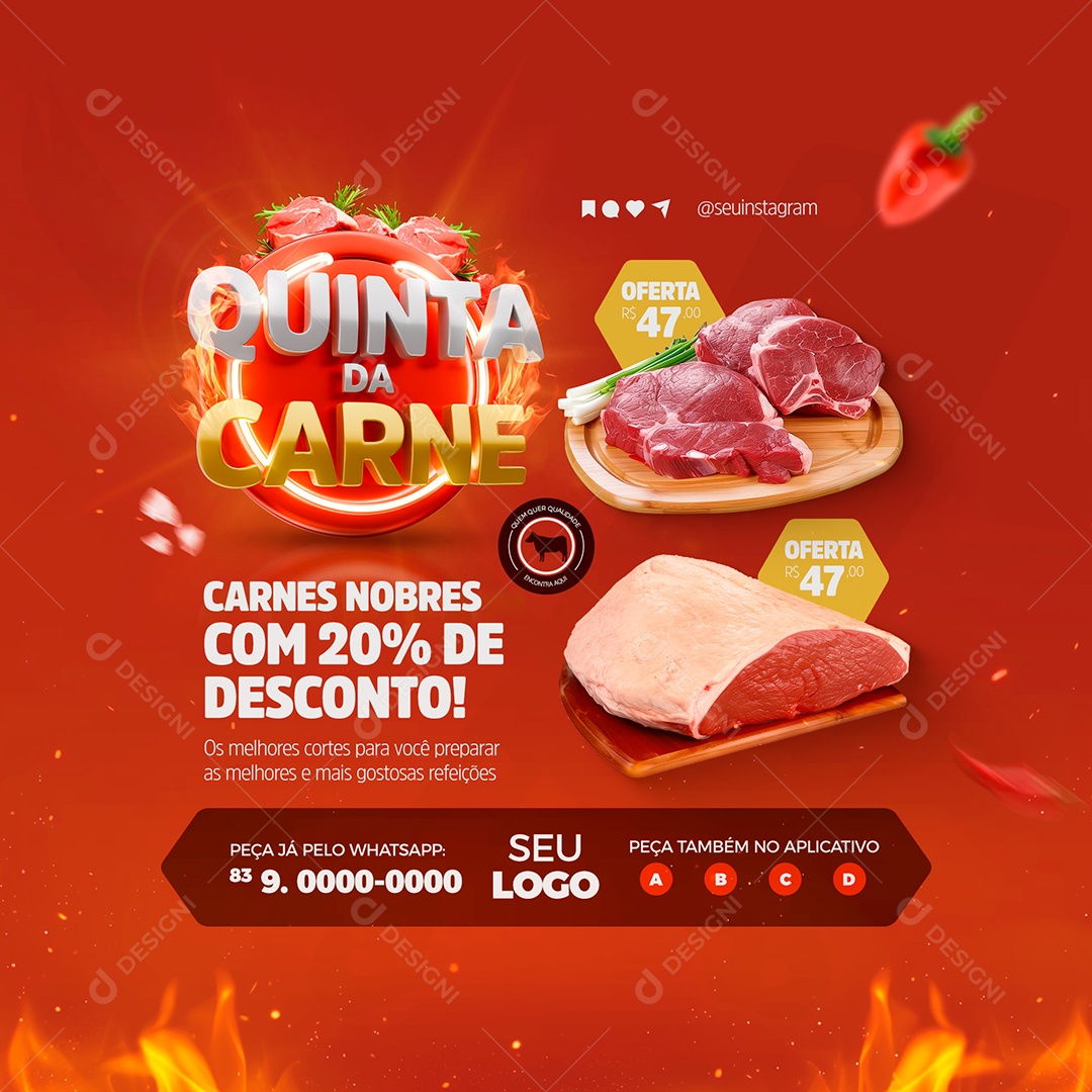 Quinta da Carne Corte com 20% de Desconto Social Media PSD Editável
