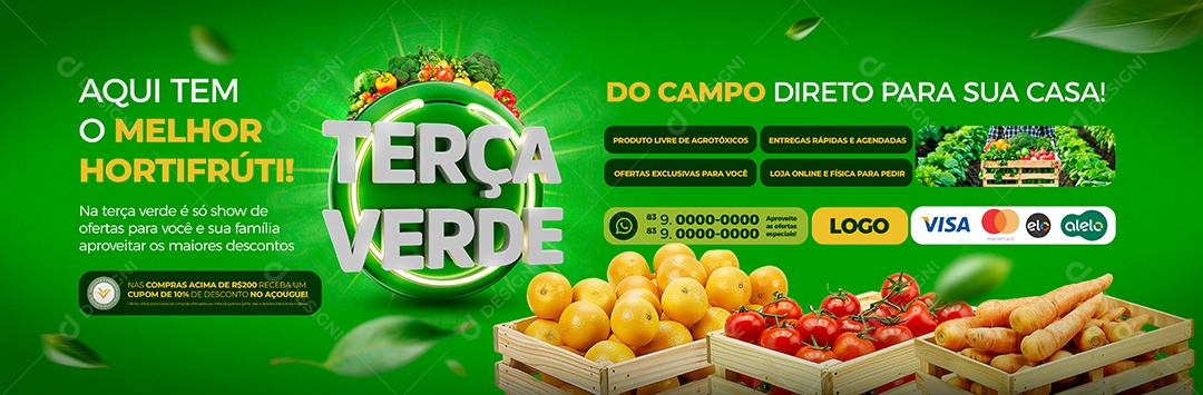 Carrossel Terça Verde Hortifruti Social Media PSD Editável