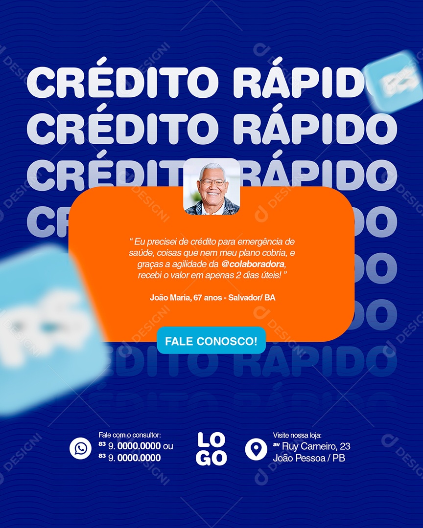 Crédito Rápido Depoimento de Ciente Social Media PSD Editável