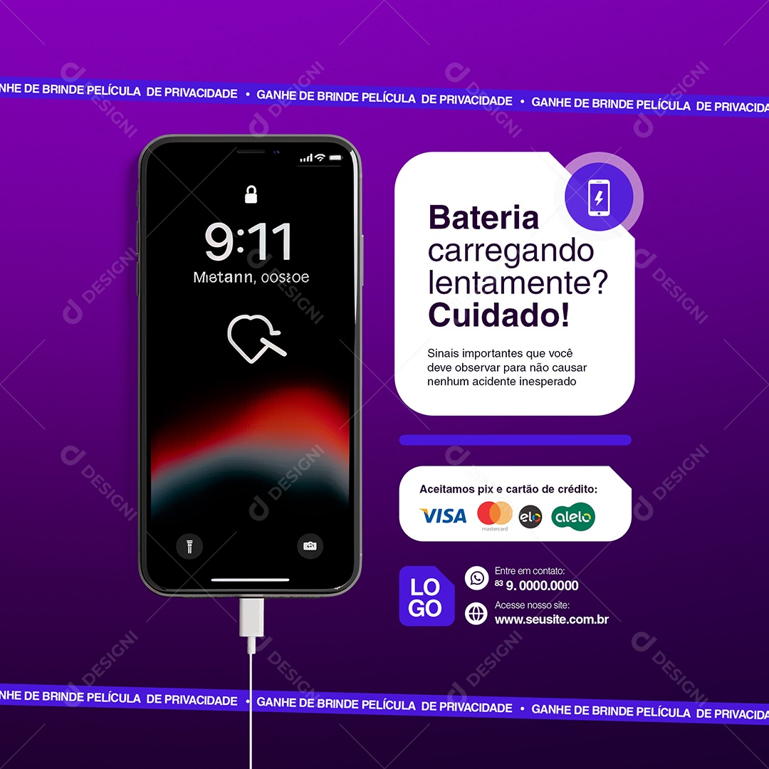 Assistência Técnica Bateria Viciada Social Media PSD Editável