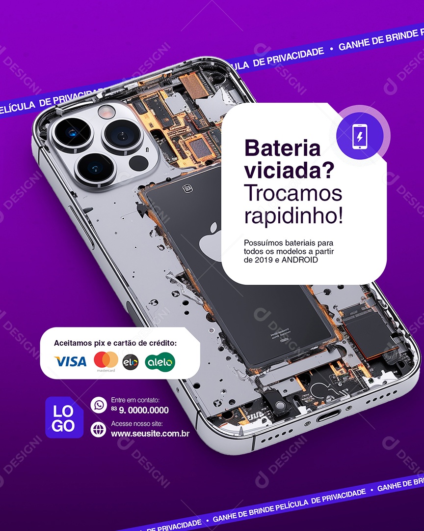 Story Assistência Técnica Bateria Viciada Social Media PSD Editável