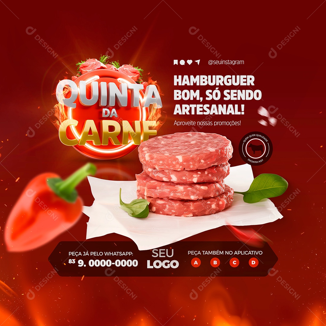 Quinta da Carne Provocação de Hamburguer Social Media PSD Editável