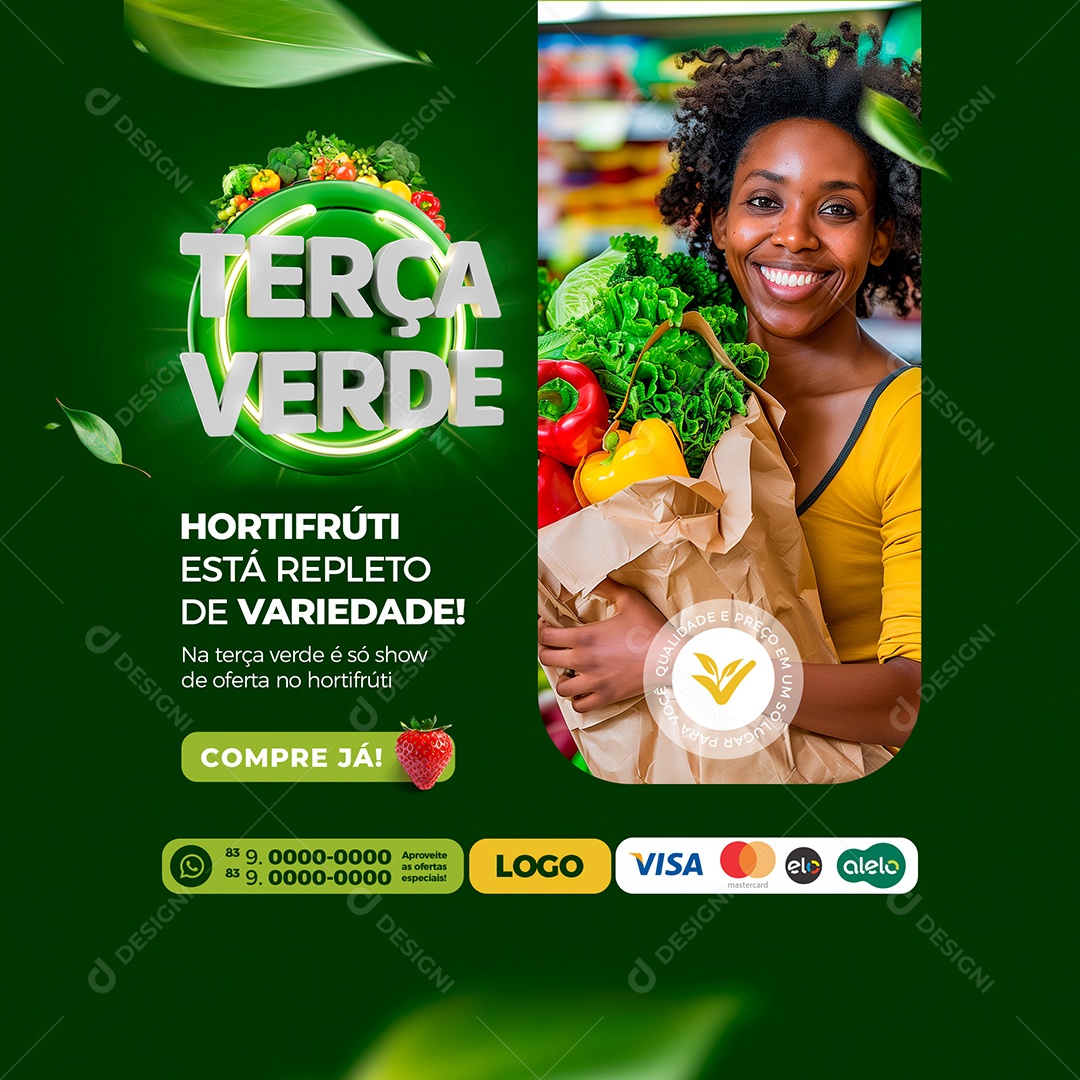 Terça Verde Hortifruti Esta Repleto de Variedade Social Media PSD Editável