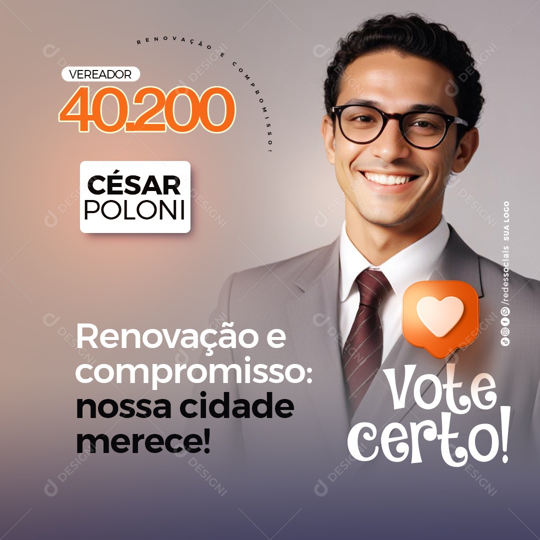 Política Renovação e Compromisso nossa Cidade Merece Social Media PSD Editável
