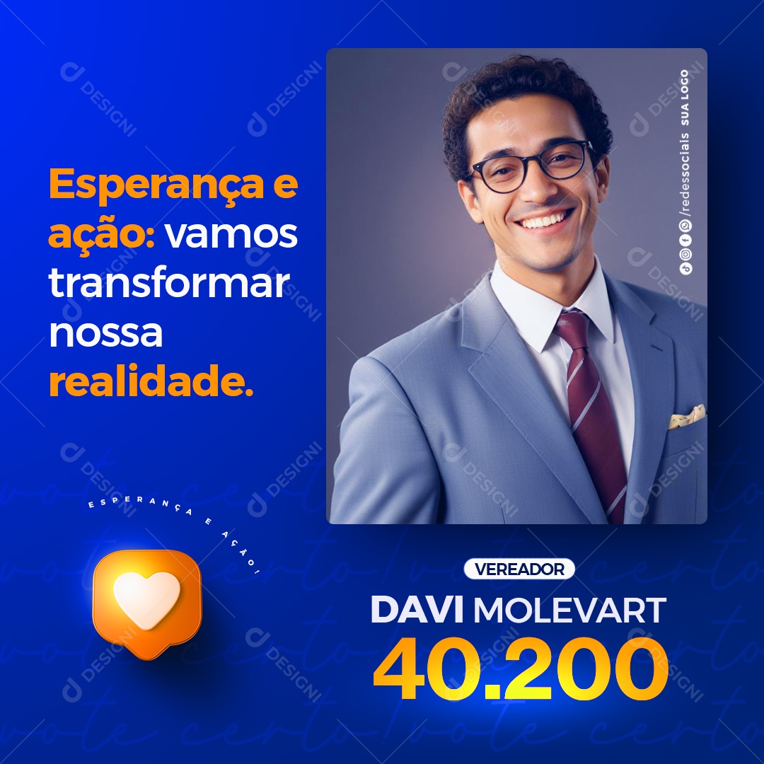 Política Esperança e Ação Vamos Transformar nossa Realidade Social Media PSD Editável