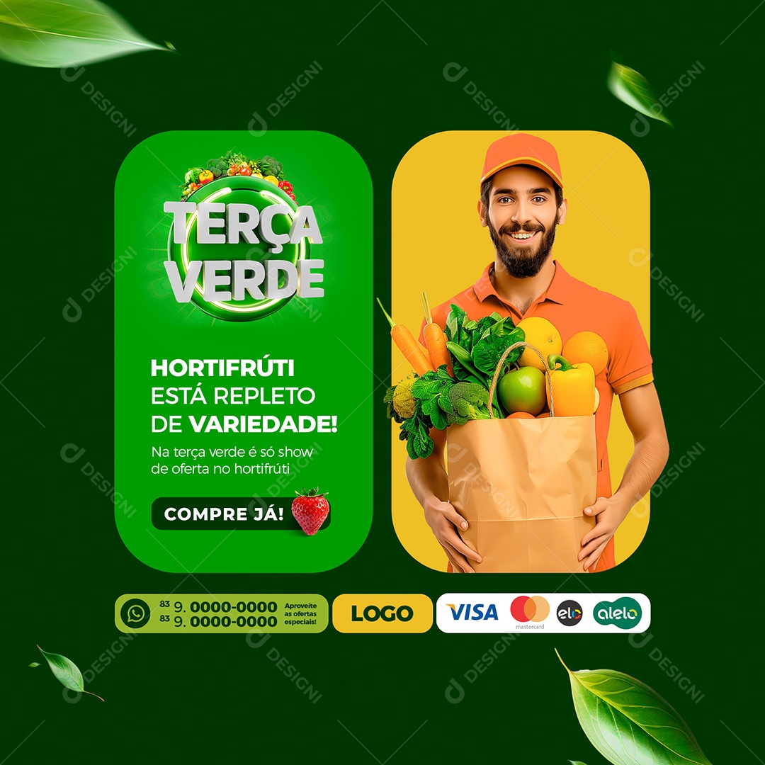 Terça Verde Hortifruti Esta Repleto de Variedade Social Media PSD Editável