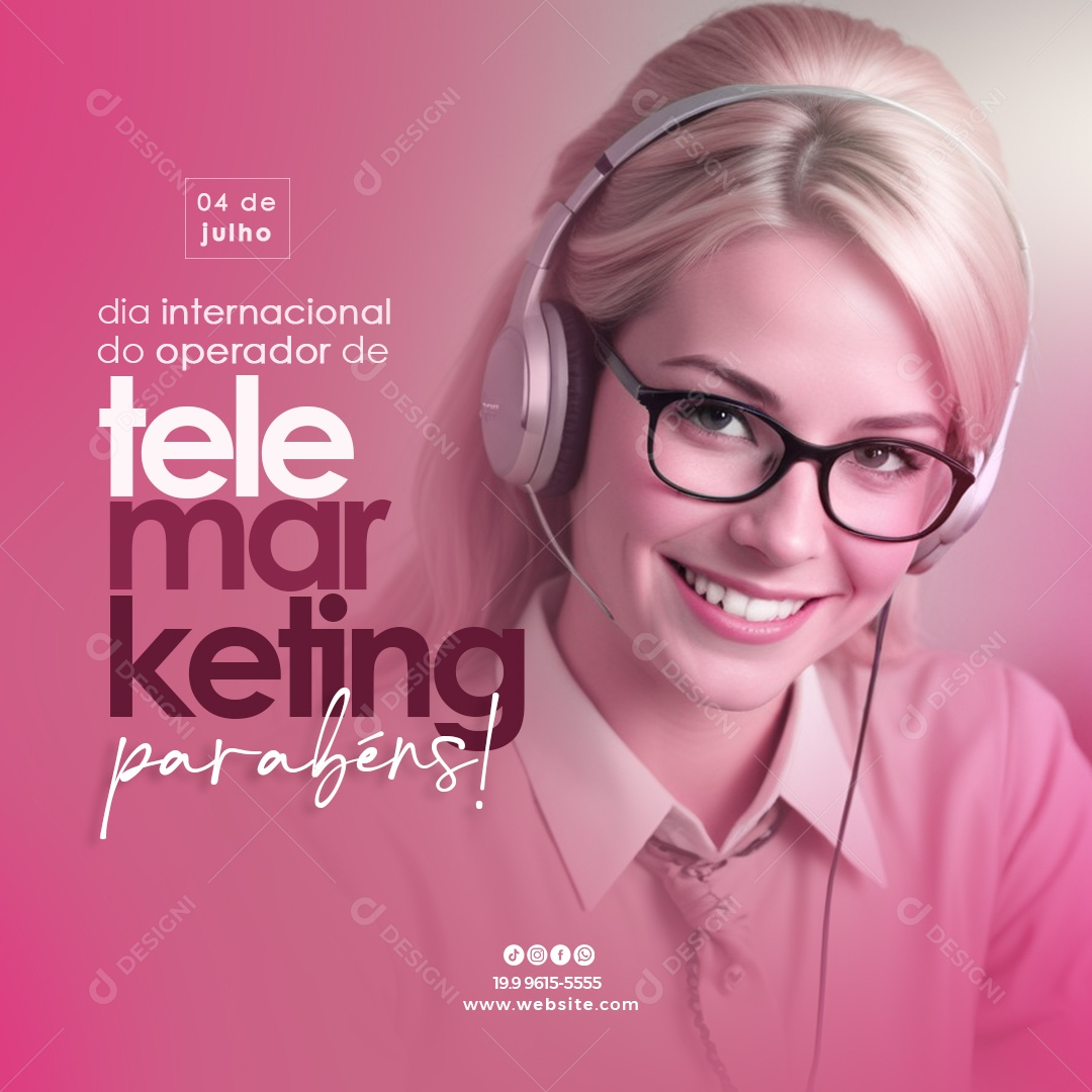 Dia do Operador de Telemarketing 04 de Julho Social Media PSD Editável
