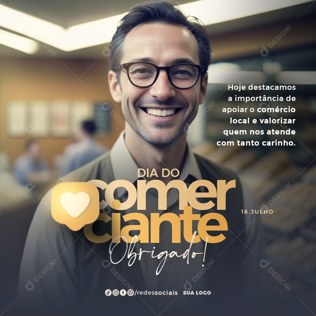 Dia do Comerciante 16 de Julho Social Media PSD Editável