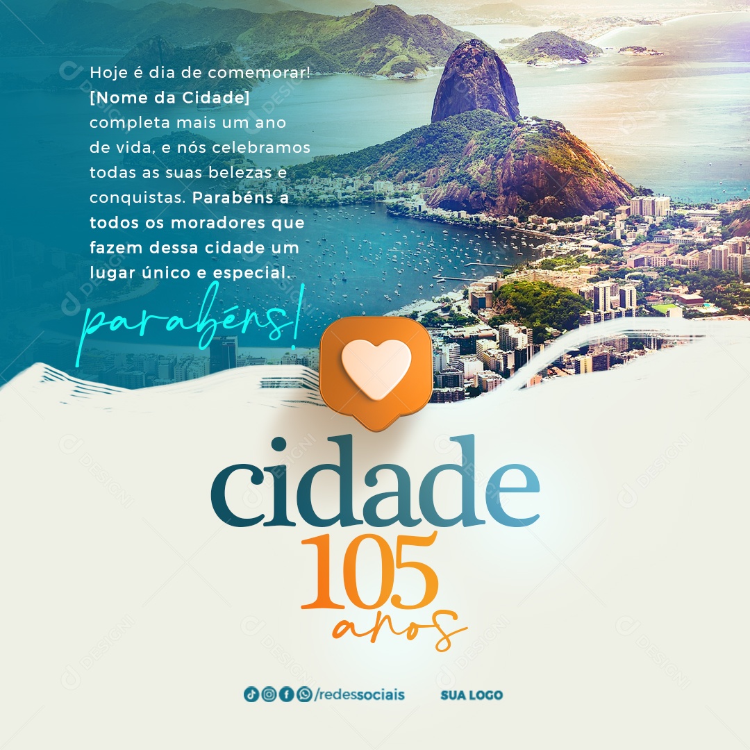 Parabéns Cidade 105 Anos Social Media PSD Editável