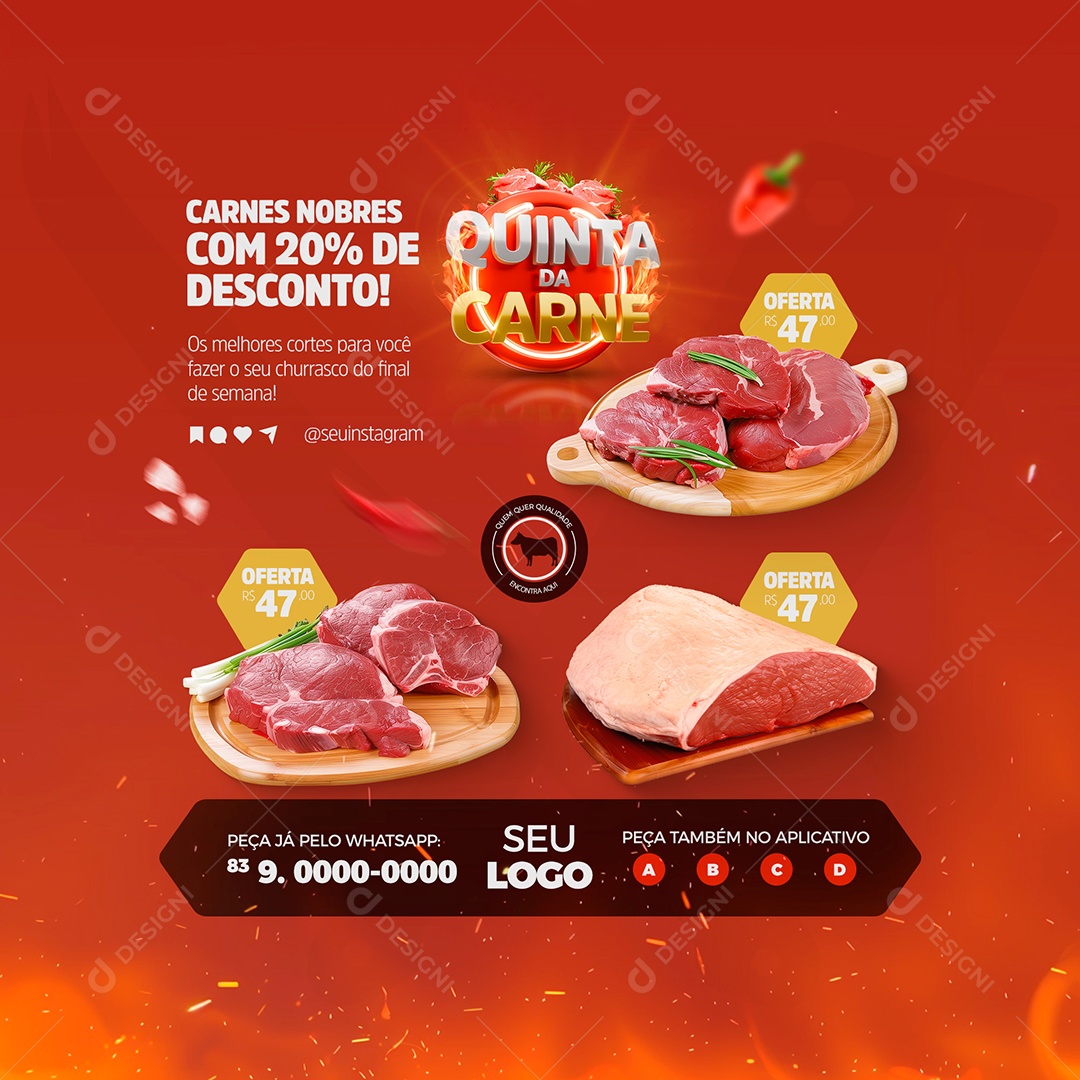 Feed Quinta da Carne Cortes com 20% de Desconto Social Media PSD Editável