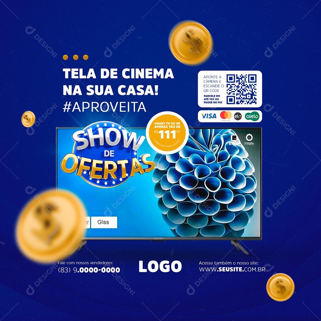 Tela de Cinema em casa Aproveite Promoção de Smart TV Social Media PSD Editável