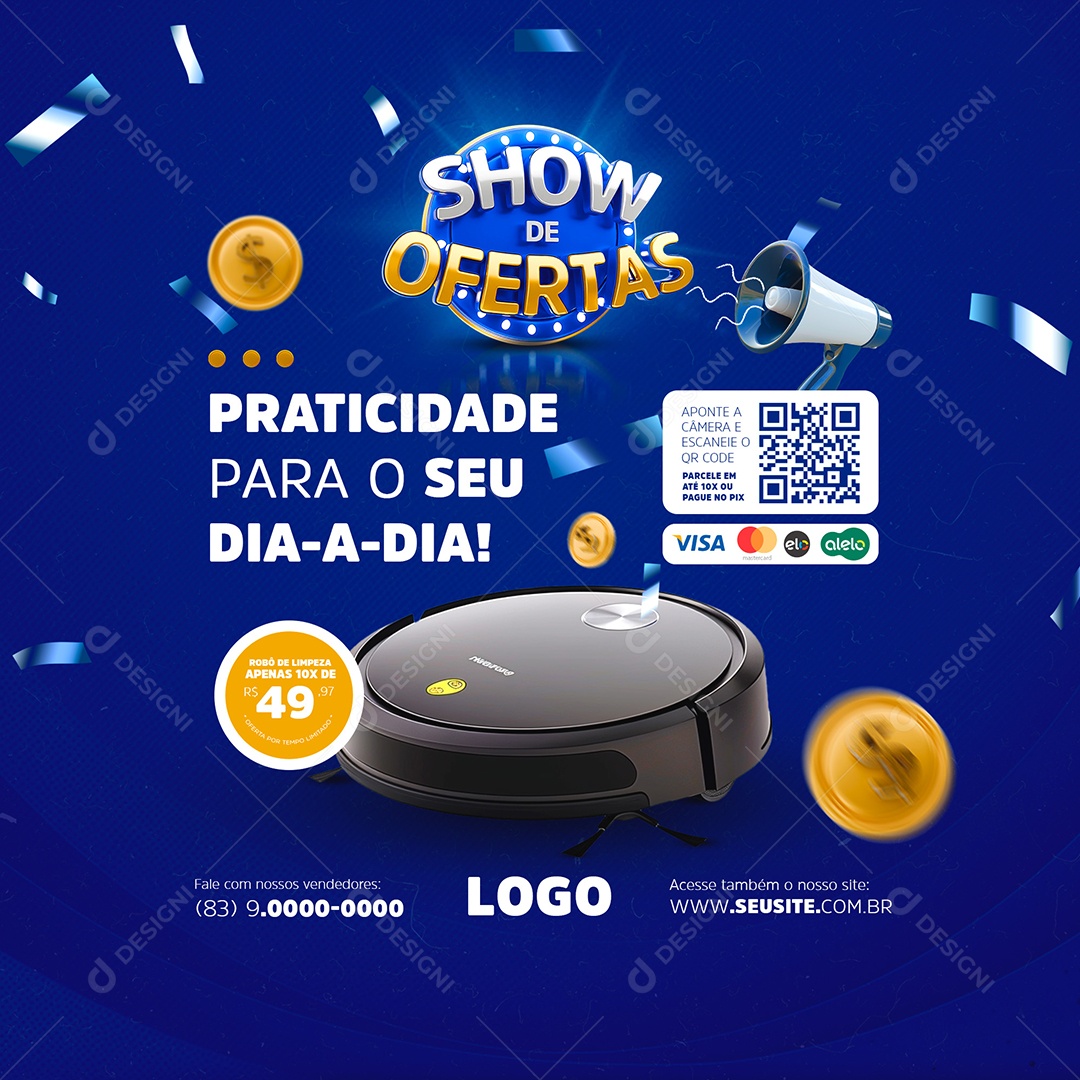 Show de Ofertas Promoção de Robô Aspirador Social Media PSD Editável