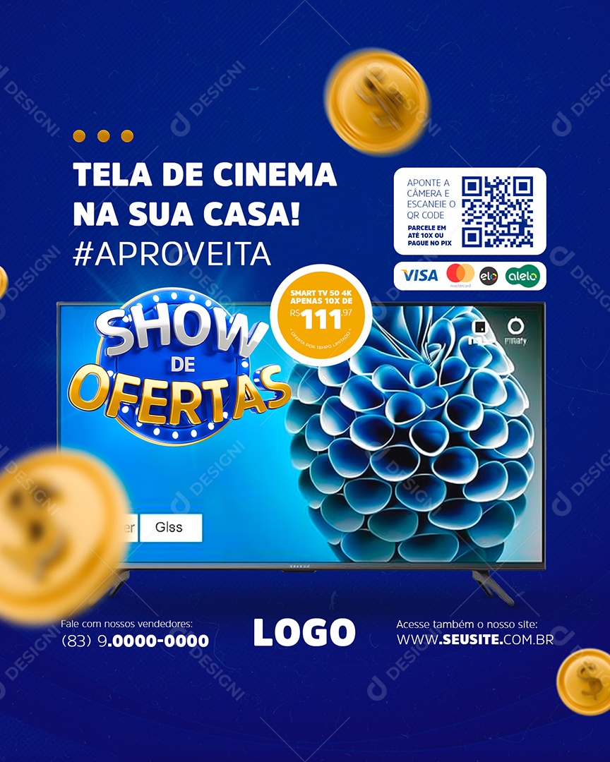 Tela de Cinema em casa Aproveite Promoção de Smart TV Social Media PSD Editável