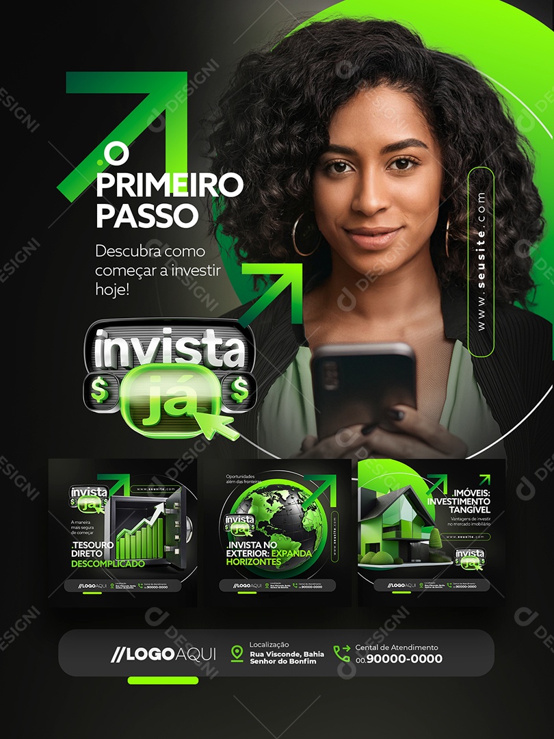 Invista Já Encarte O Primeiro Passo Social Media PSD Editável