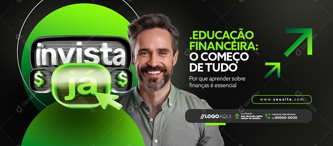 Banner Invista Já Educação Financeira o Começo de Tudo Social Media PSD Editável
