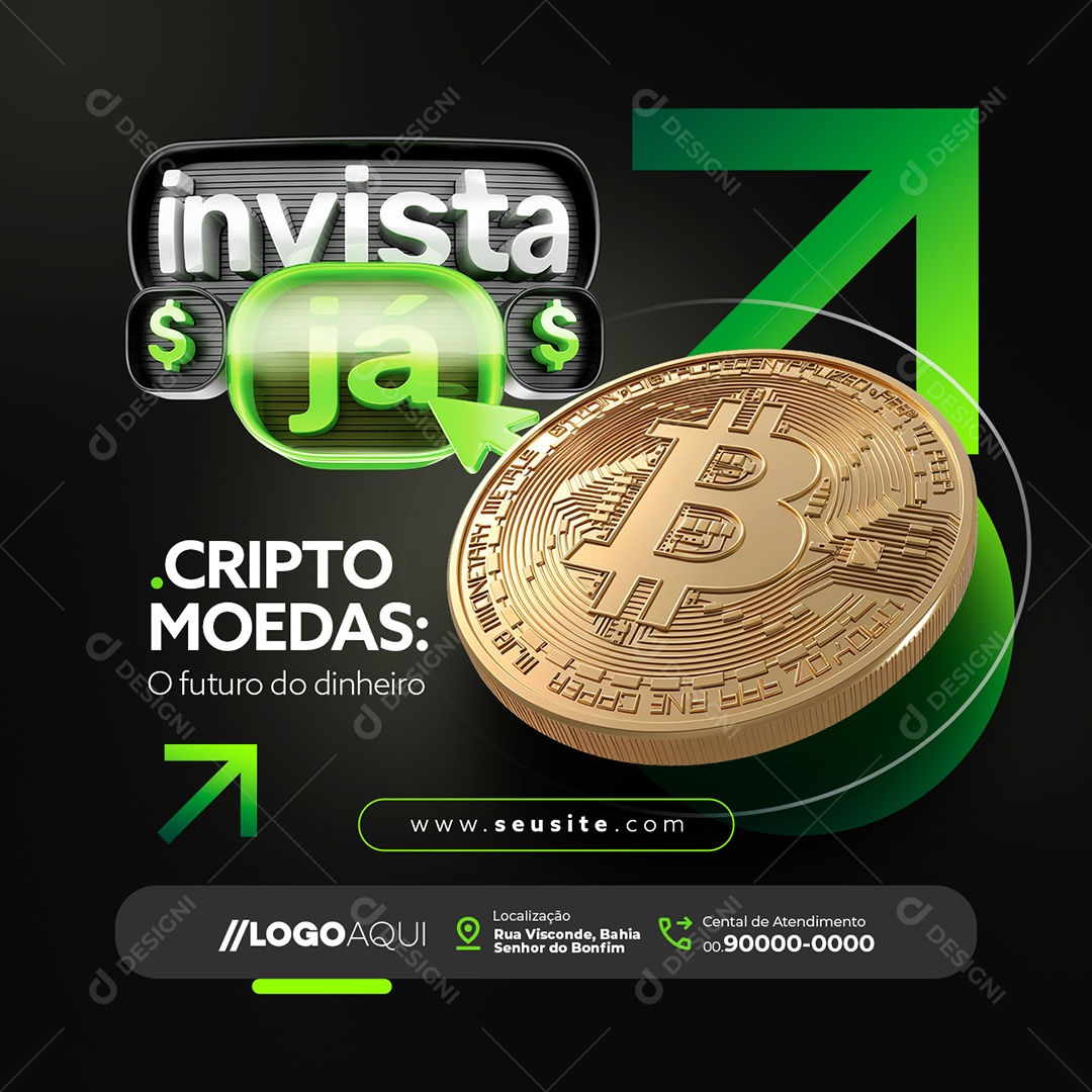 Invista Já Criptomoedas Social Media PSD Editável