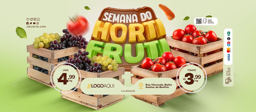 Banner Semana do Hortifruti Uvas Tomates Social Media PSD Editável