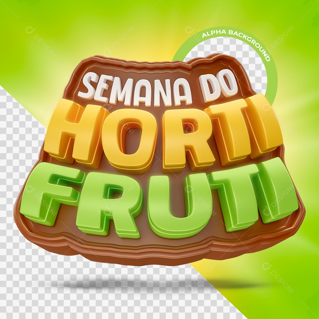 Semana do Hortifruti Selo 3D Amarelo e Verde para Composição PSD