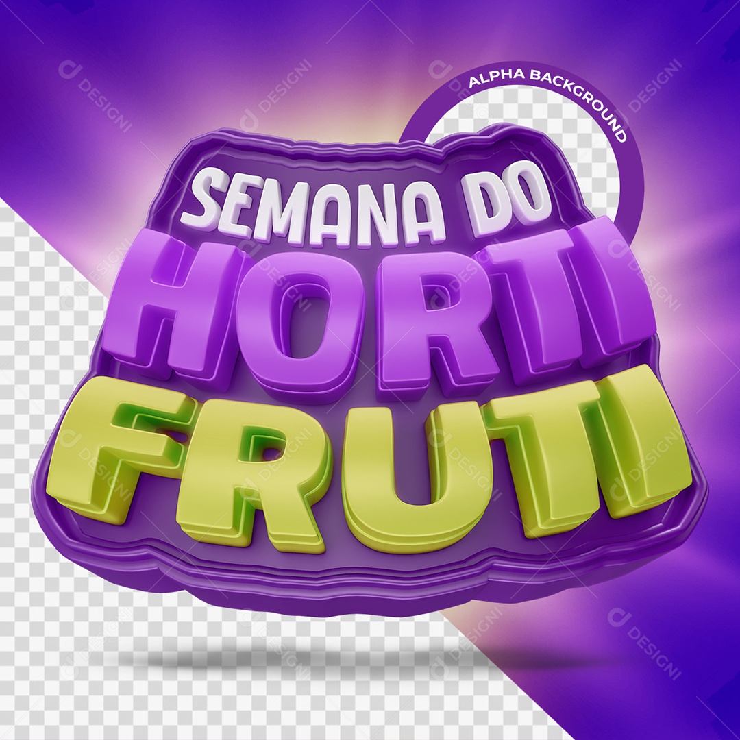 Semana do Hortifruti Selo 3D Roxo e Verde para Composição PSD