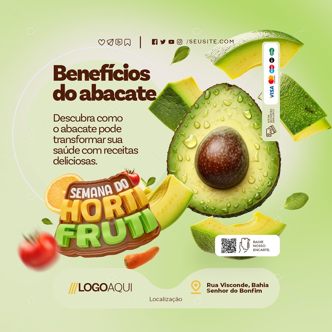 Semana do Hortifruti Benefícios do Abacate Social Media PSD Editável