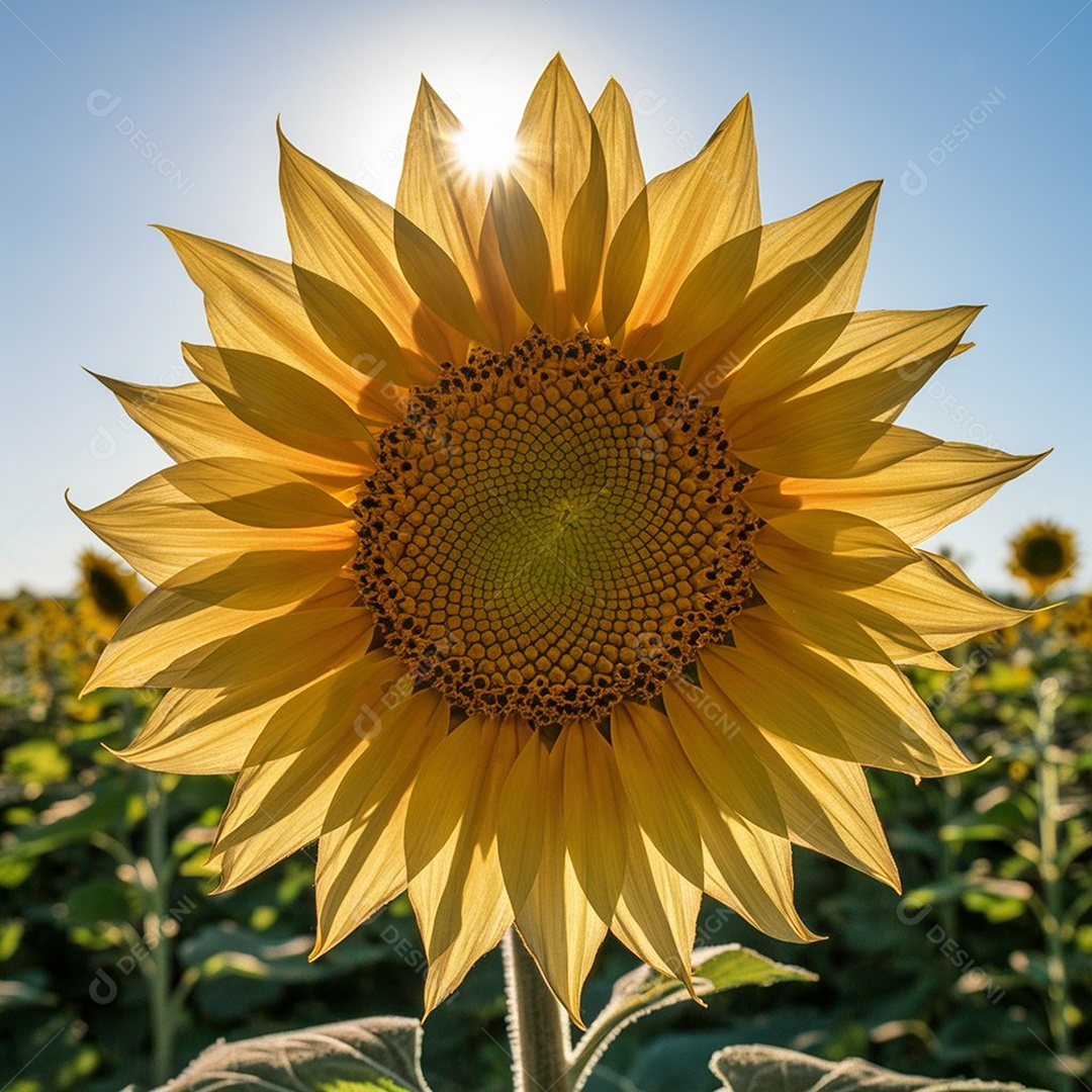 Um lindo girassol sobre a luz de um dia ensolarado