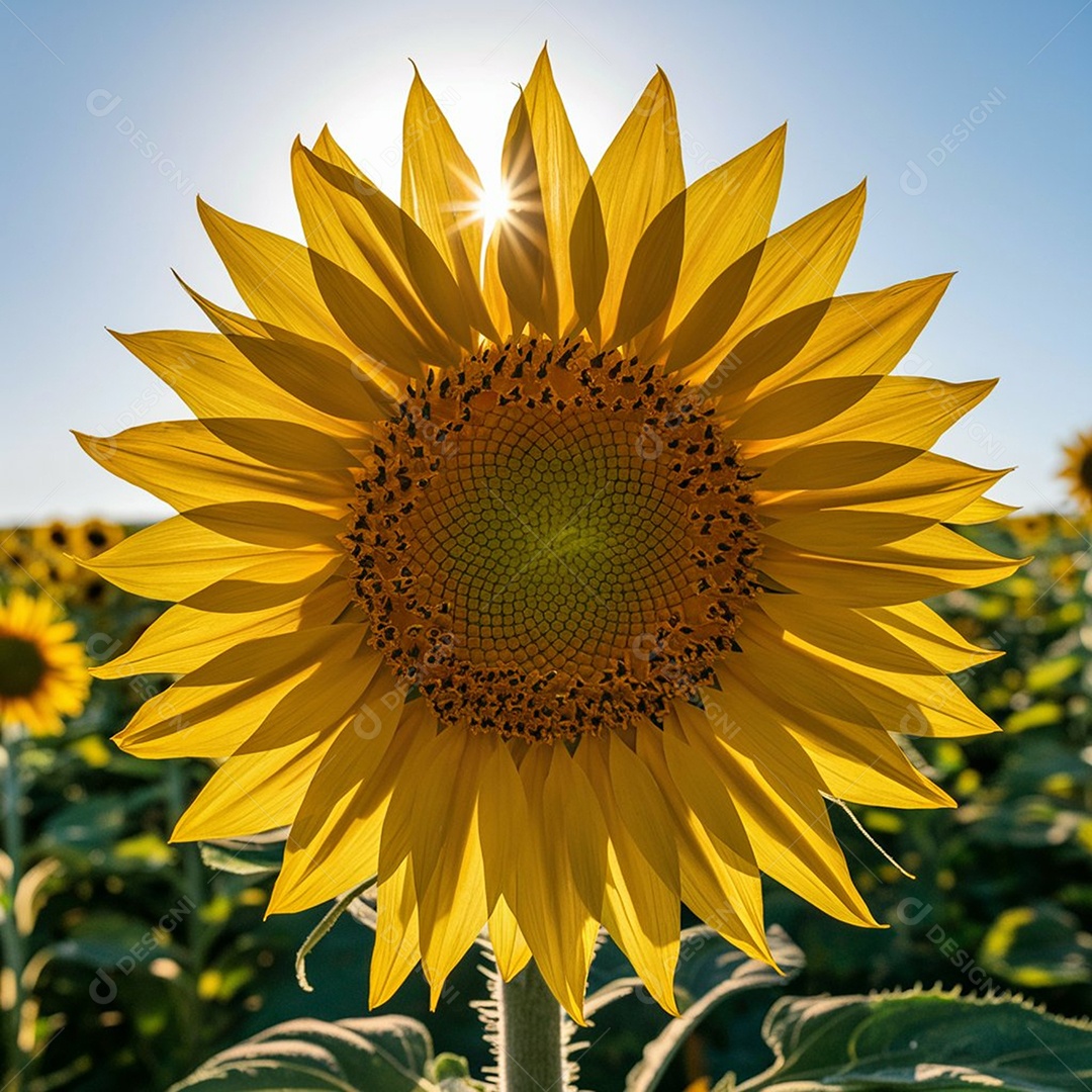 Um lindo girassol sobre a luz de um dia ensolarado