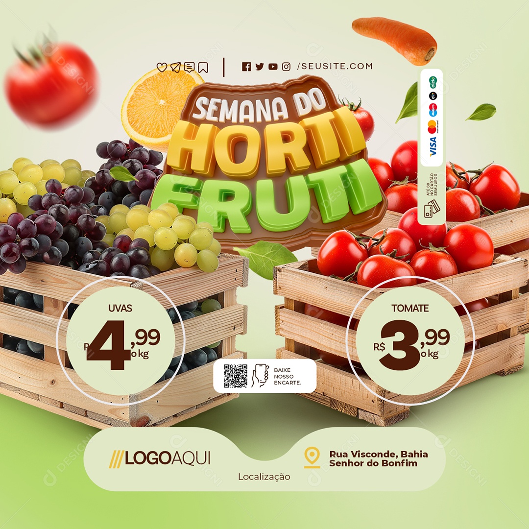Semana do Hortifruti Uvas Tomates Social Media PSD Editável