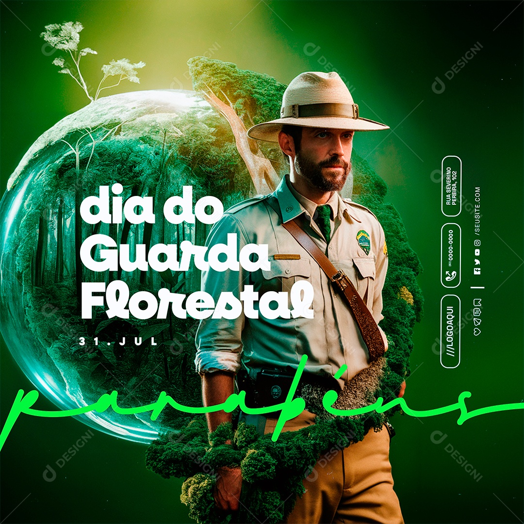 Dia do Guarda Florestal 31 de Julho Parabéns Social Media PSD Editável