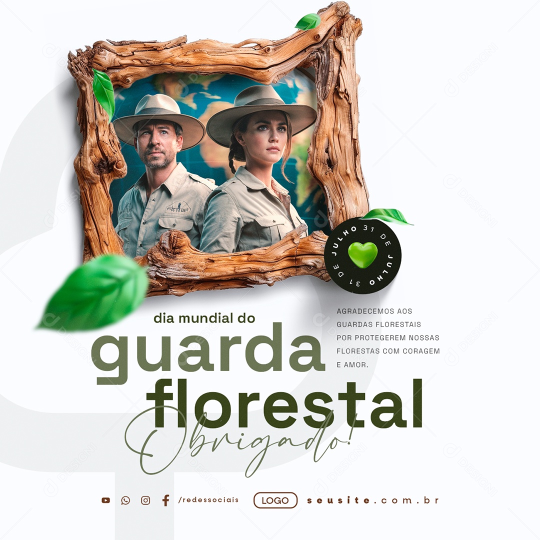 Dia Mundial do Guarda Florestal 31 de Julho Obrigado Social Media PSD Editável