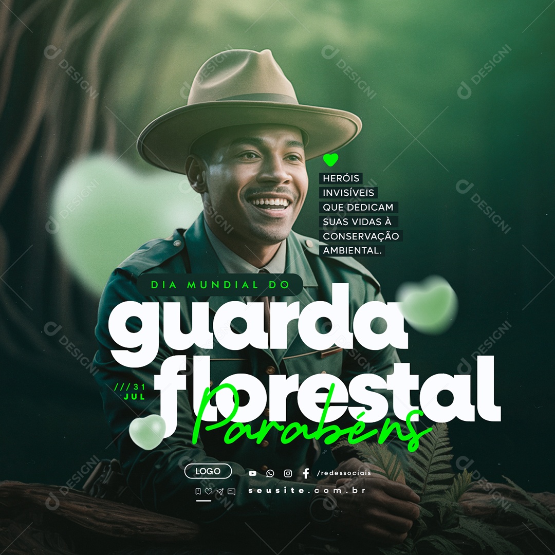 Dia Mundial do Guarda Florestal 31 de Julho Parabéns Social Media PSD Editável