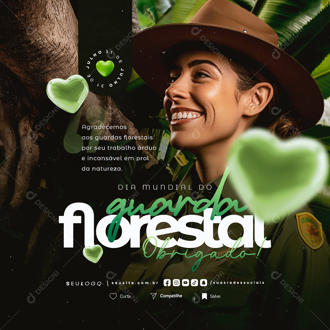 Social Media Dia Mundial do Guarda Florestal 31 de Julho Obrigado PSD Editável