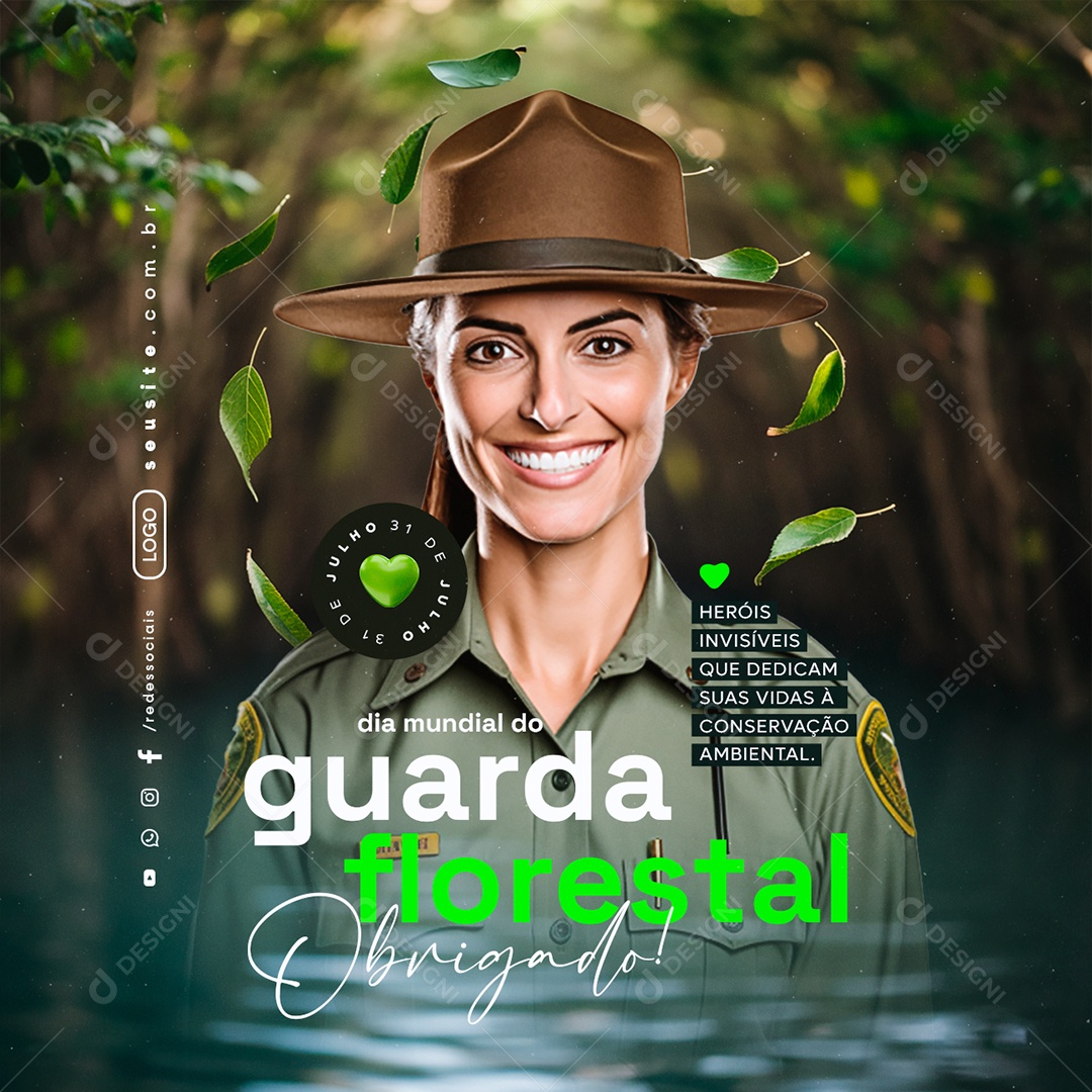 Dia Mundial do Guarda Florestal 31 de Julho Obrigado Social Media PSD Editável