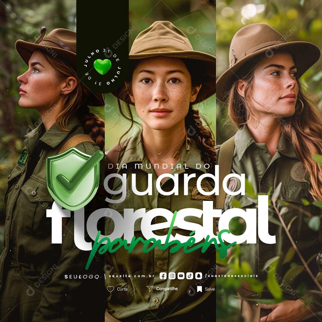 Dia do Guarda Florestal 31 de Julho Parabéns Social Media PSD Editável