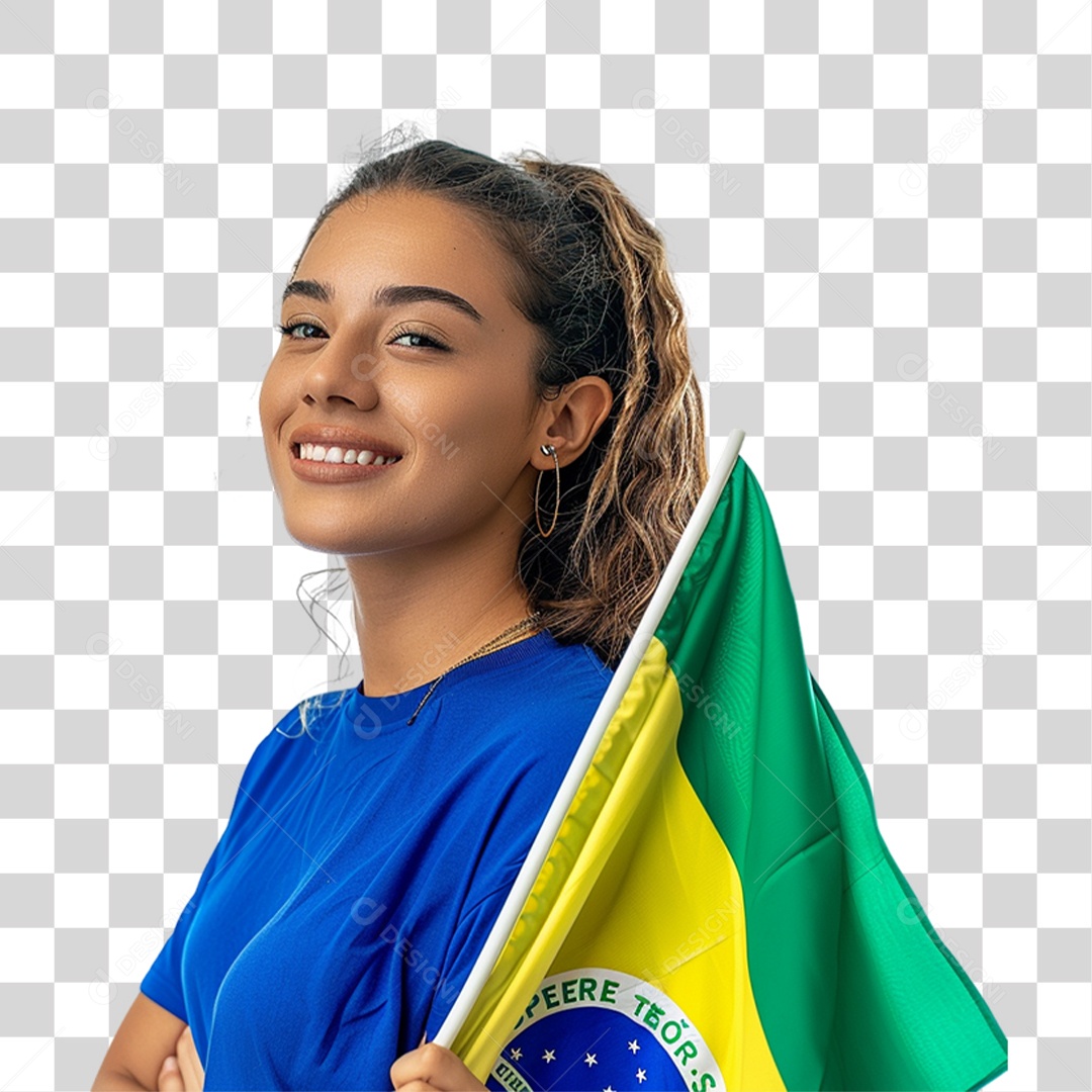Mulher Sorrindo com Bandeira do Brasil PNG Transparente