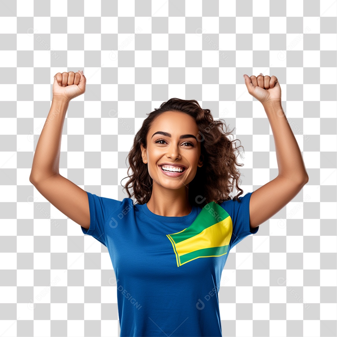 Mulher Sorrindo com Bandeira do Brasil PNG Transparente