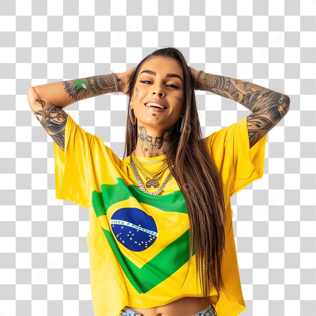 Mulher Sorrindo com Bandeira do Brasil PNG Transparente