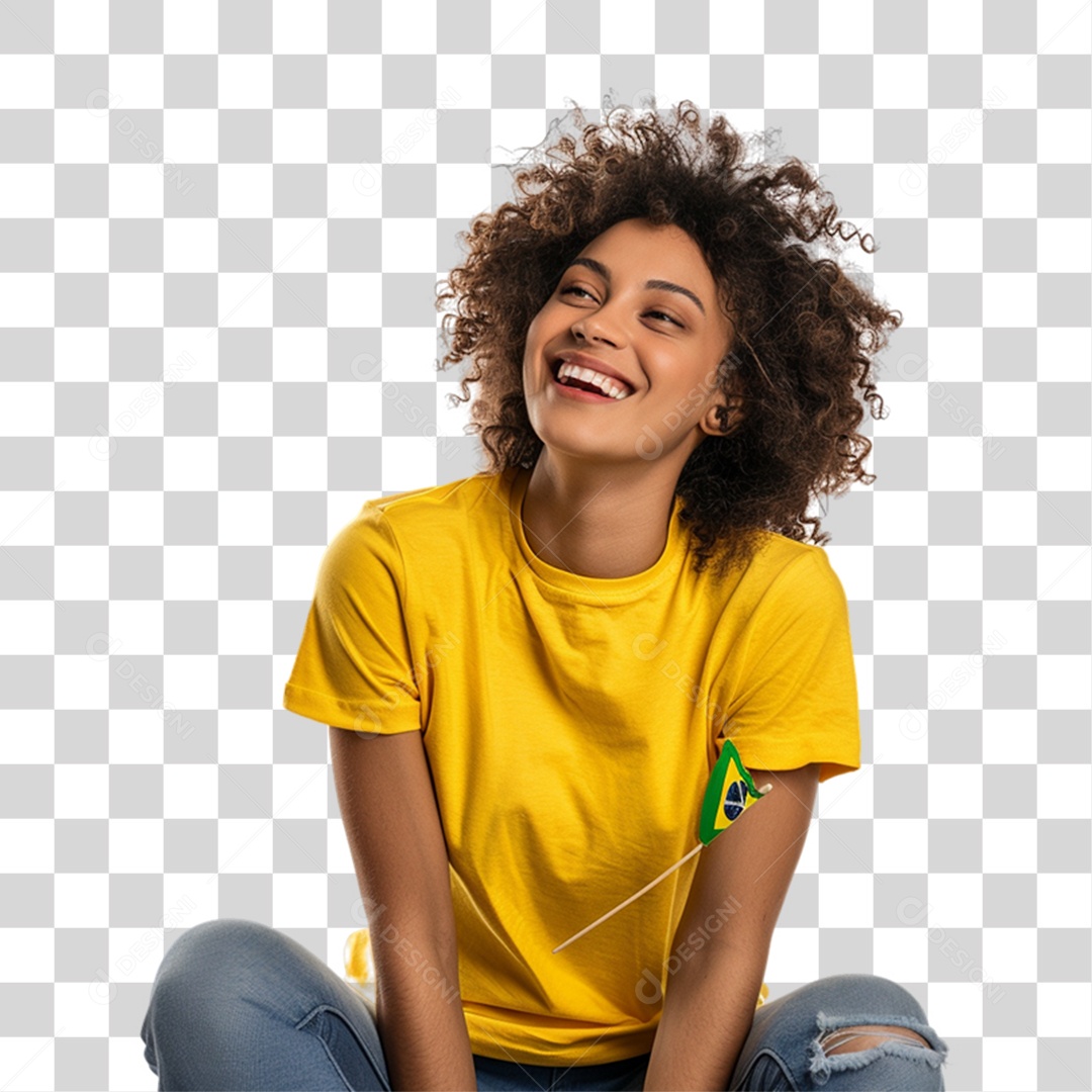Mulher Sorrindo com Bandeira do Brasil PNG Transparente