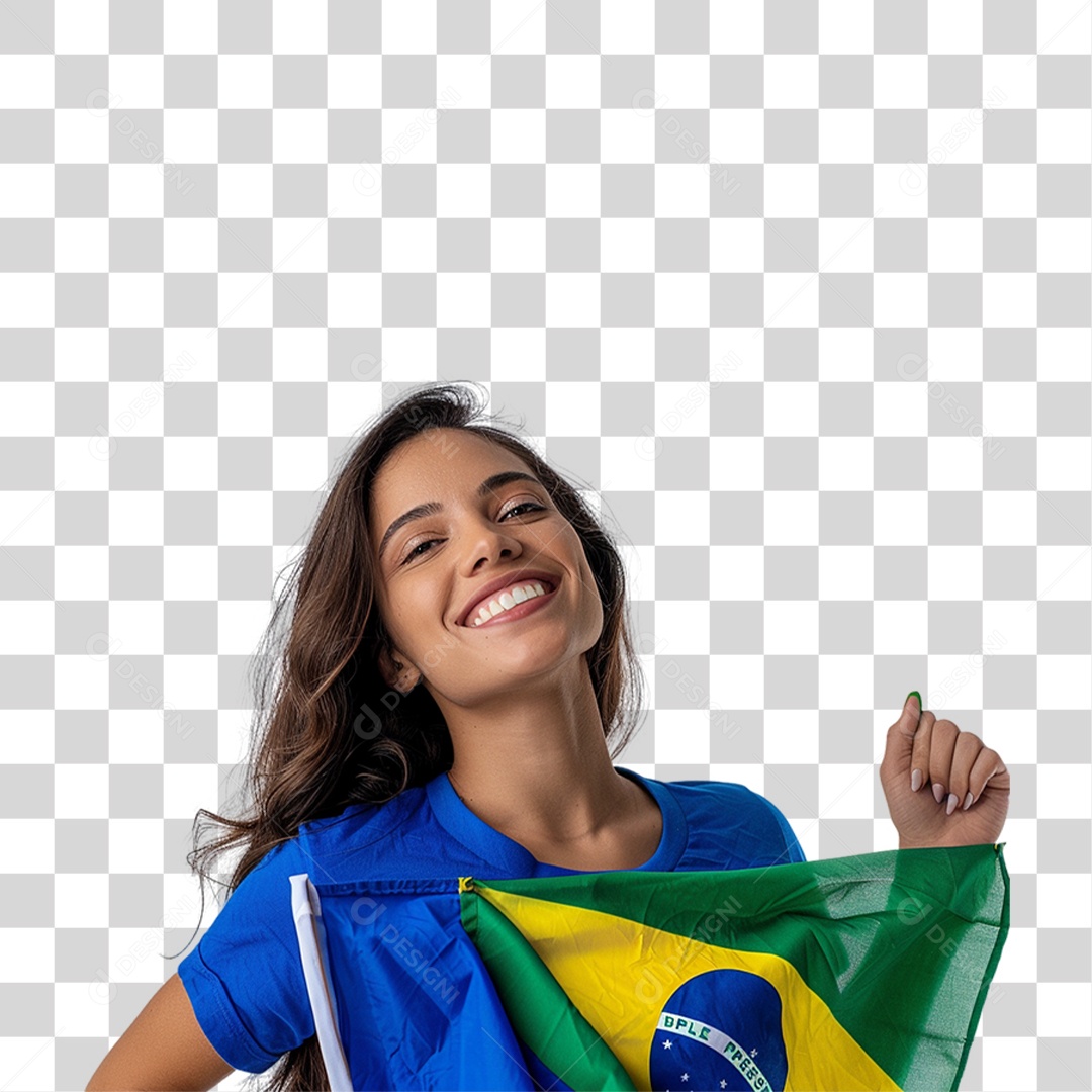 Mulher Sorrindo com Bandeira do Brasil PNG Transparente