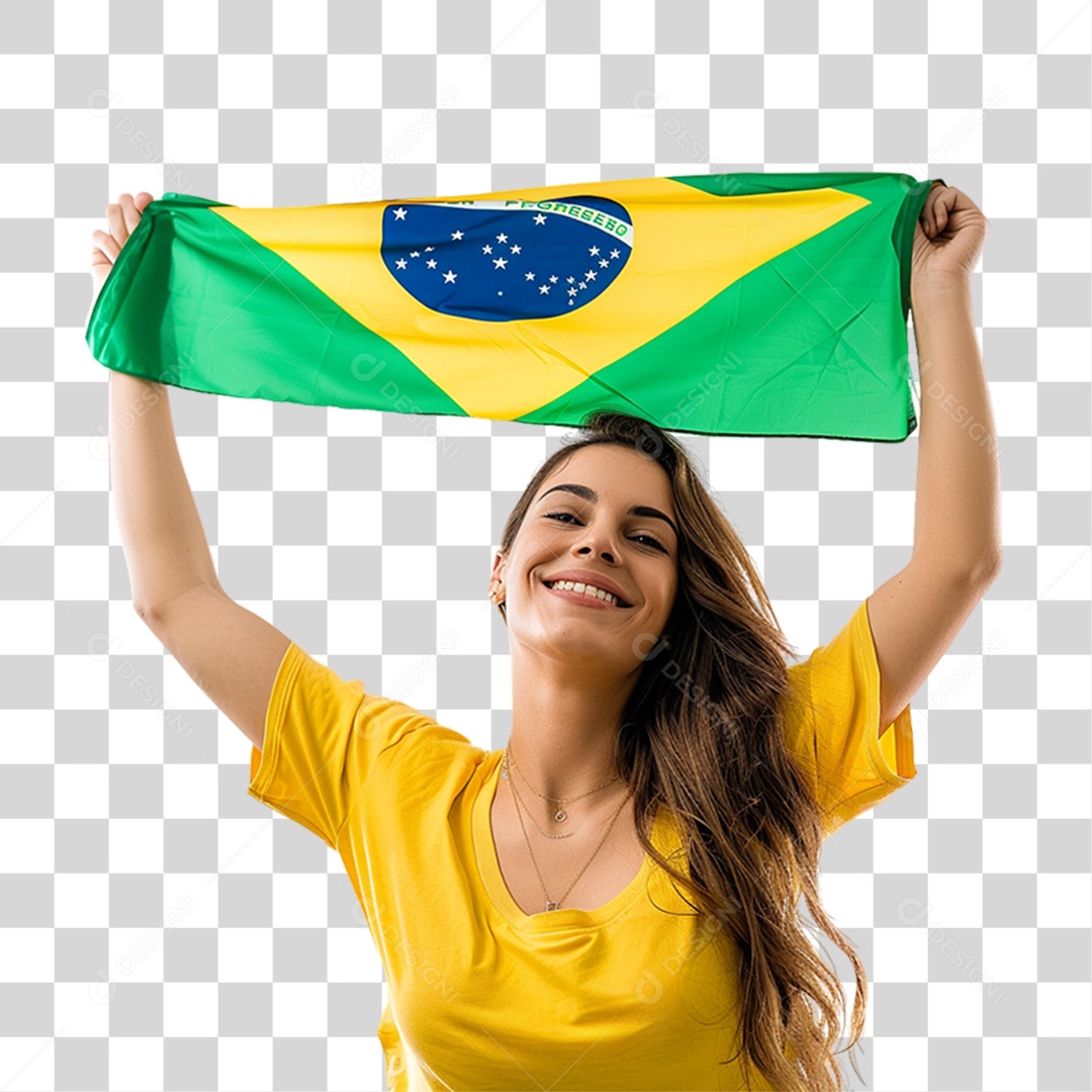 Mulher Sorrindo com Bandeira do Brasil PNG Transparente