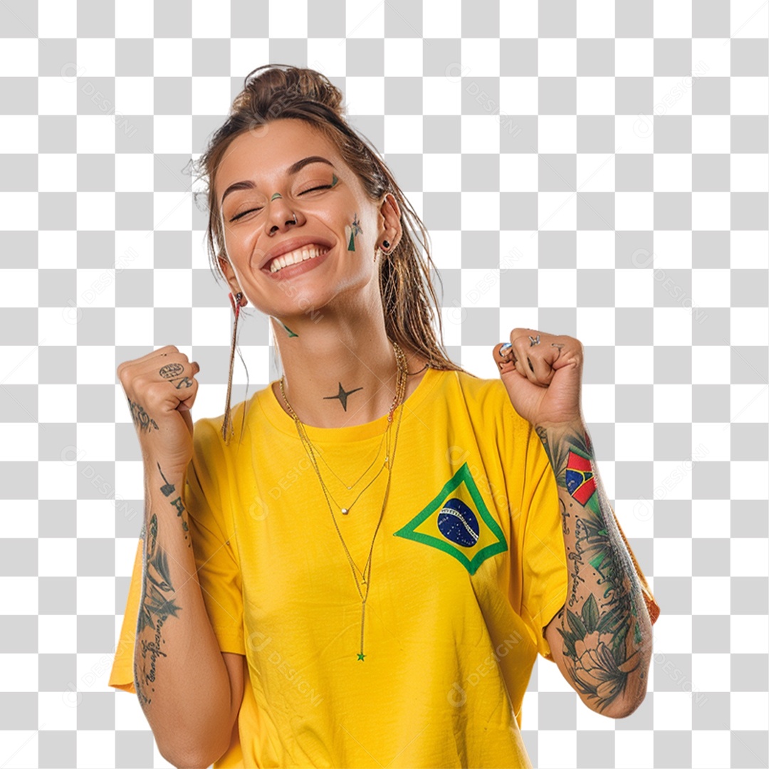 Mulher Sorrindo com Bandeira do Brasil PNG Transparente