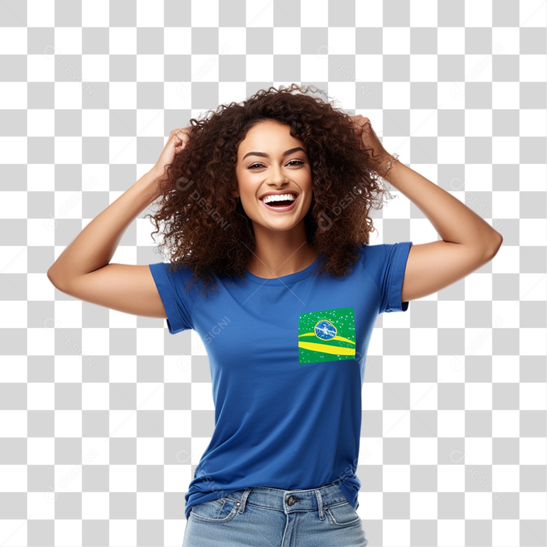 Mulher Sorrindo com Bandeira do Brasil PNG Transparente