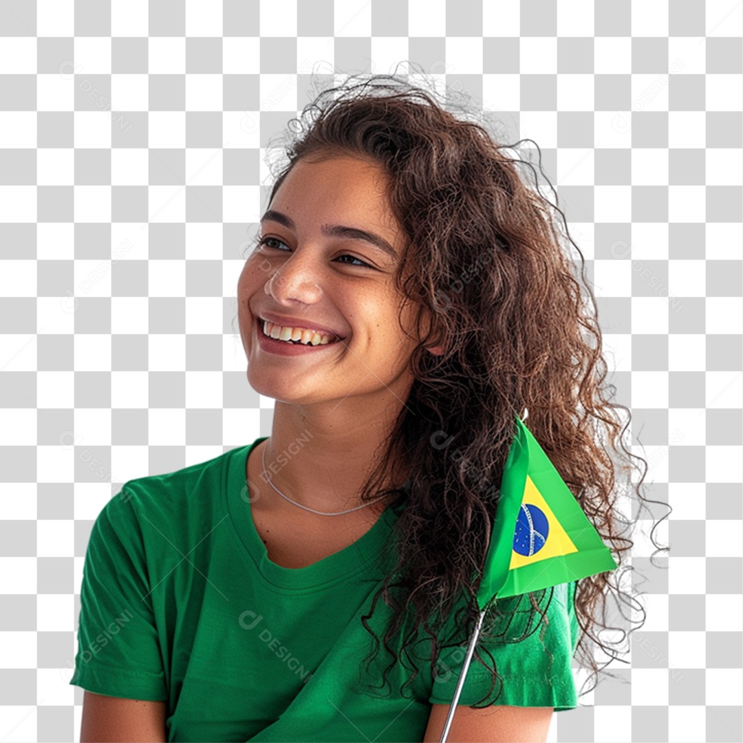 Mulher Sorrindo com Bandeira do Brasil PNG Transparente