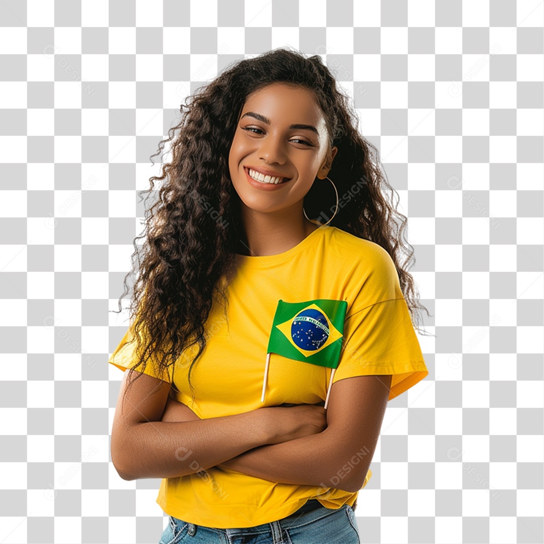 Mulher Sorrindo com Bandeira do Brasil PNG Transparente