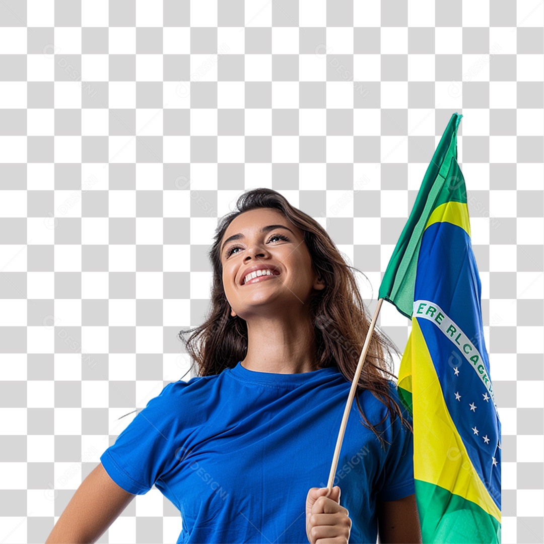 Mulher Sorrindo com Bandeira do Brasil PNG Transparente