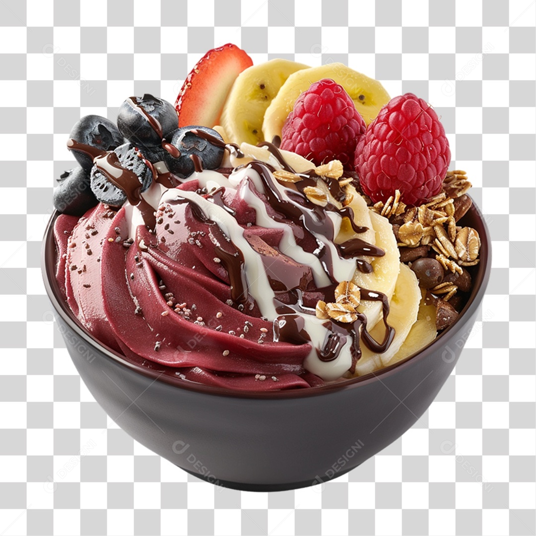Pote de Açaí com Frutas PNG Transparente