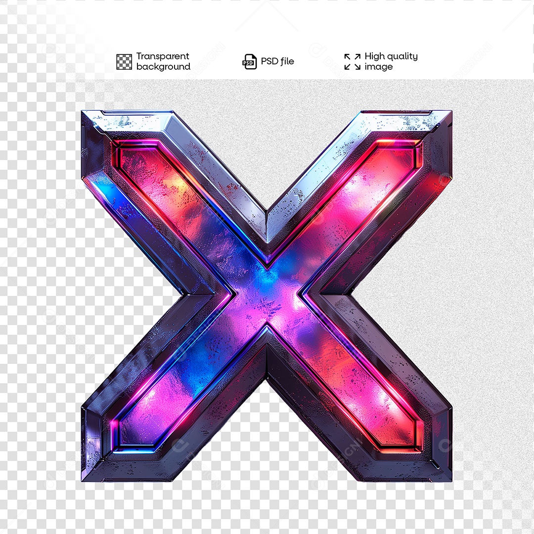 Letra X Elemento 3D para Composição PSD