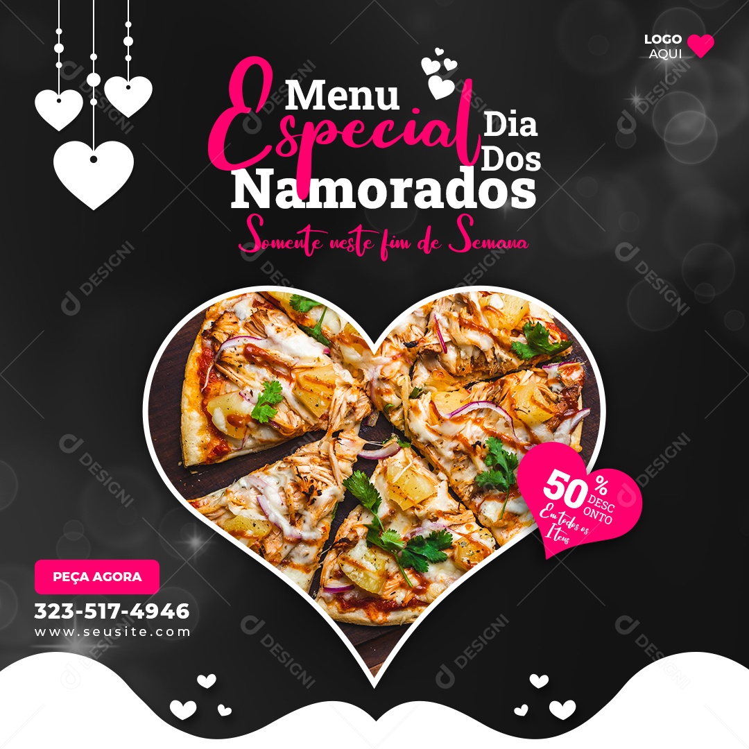 Menu Especial Dia dos Namorados com Desconto Peça Agora Social Media PSD Editável
