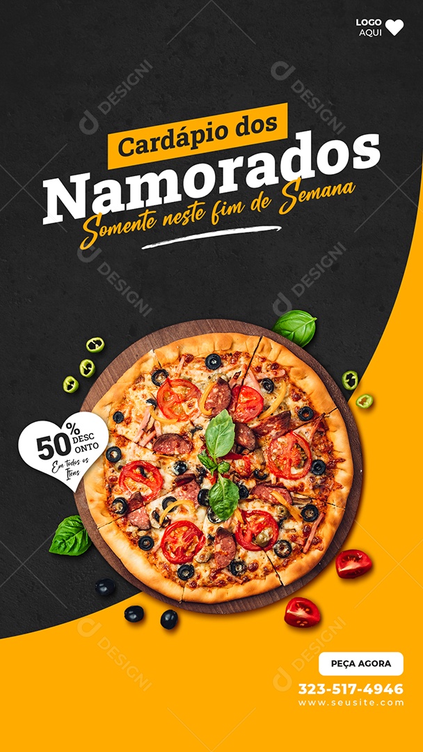 Story Cardápio dos Namorados na Pizzaria Media PSD Editável