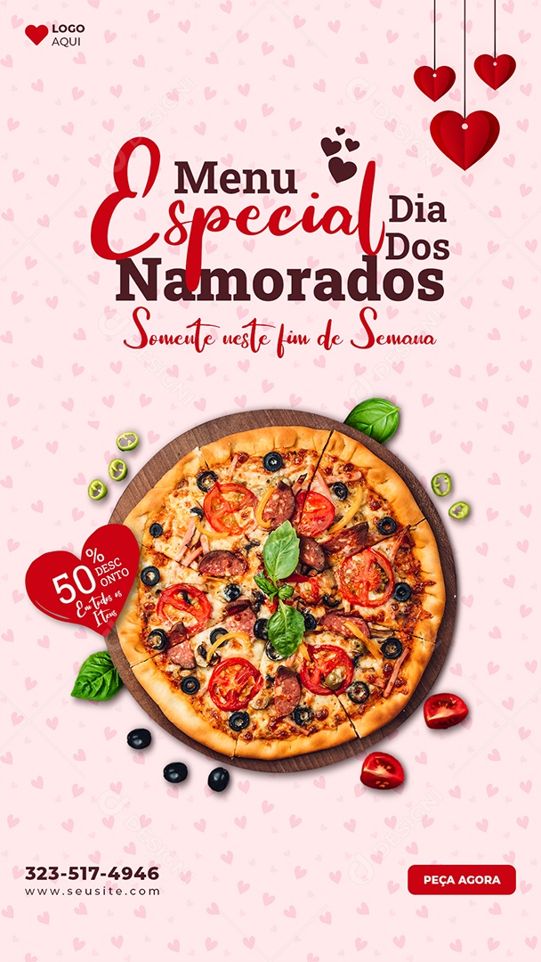 Story Menu Especial Dia dos Namorados Descontos nas Pizzas Social Media PSD Editável